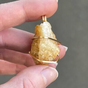 Citrine Gold Tone Wire Wrap Pendant